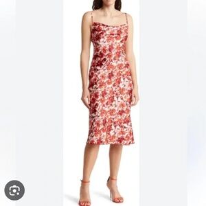 BEBE SLIP DRESS. NWT. RED FLORAL SZ L